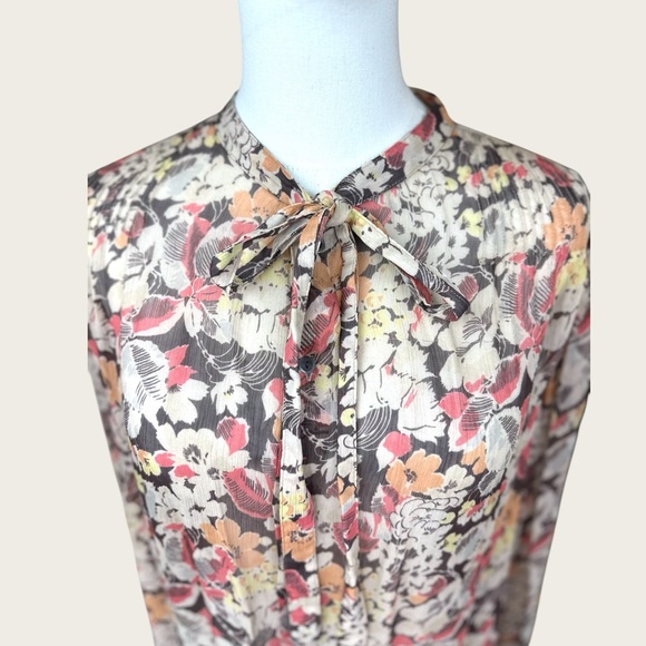 Polo by Ralph Lauren Pink and Orange Tie Front sheer Blouse NWT size 12 - Picture 5 of 15